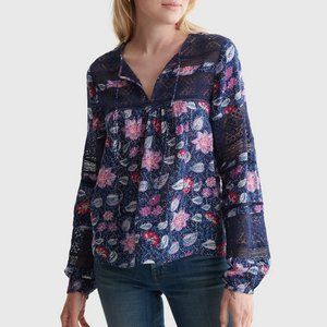 Lucky Brand Blue Boho Laced Top